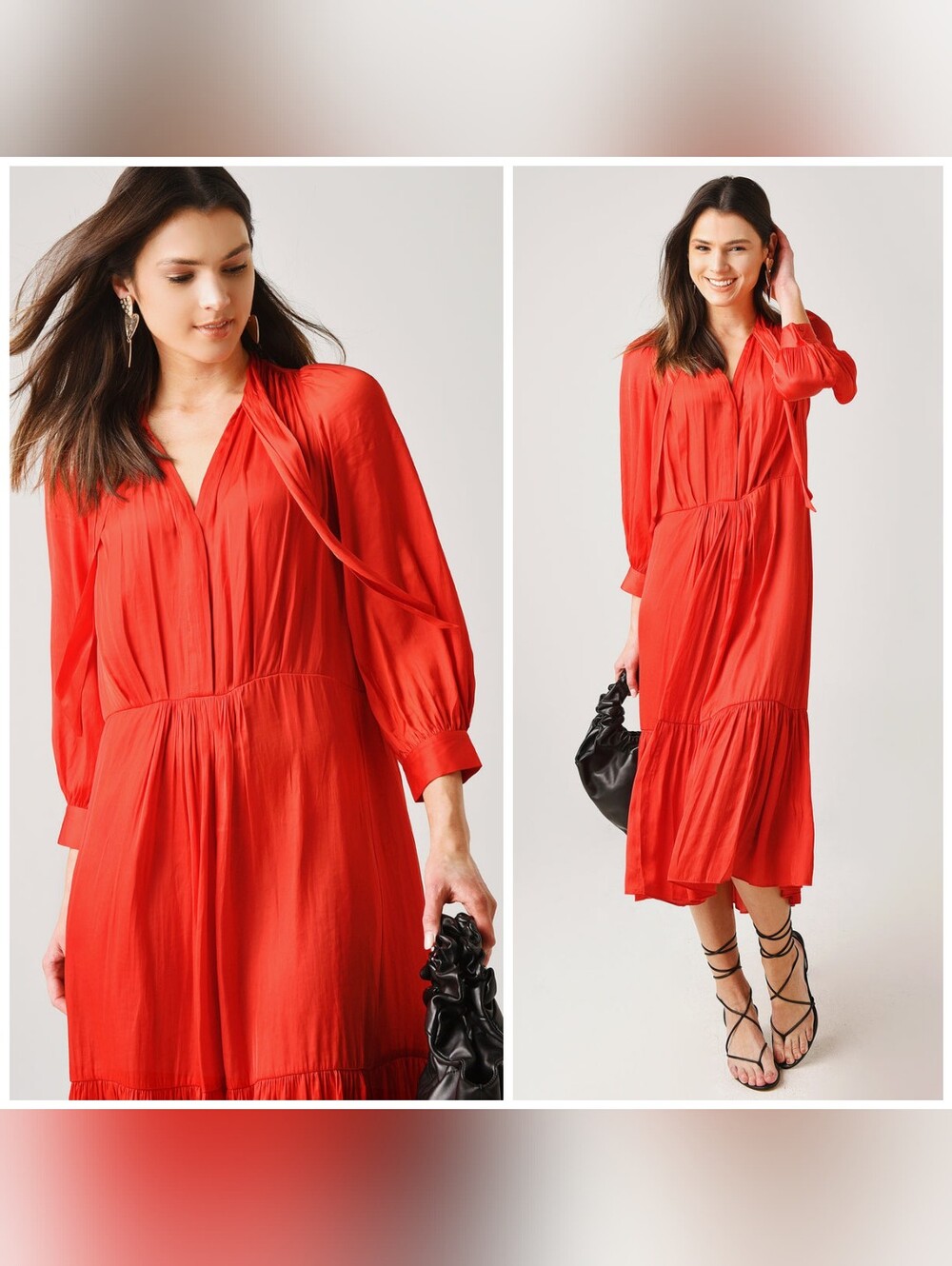 ZADIG & VOLTAIRE Women's Roland Satin Dress, Red, Size M, Red Long Sleeve V-neck